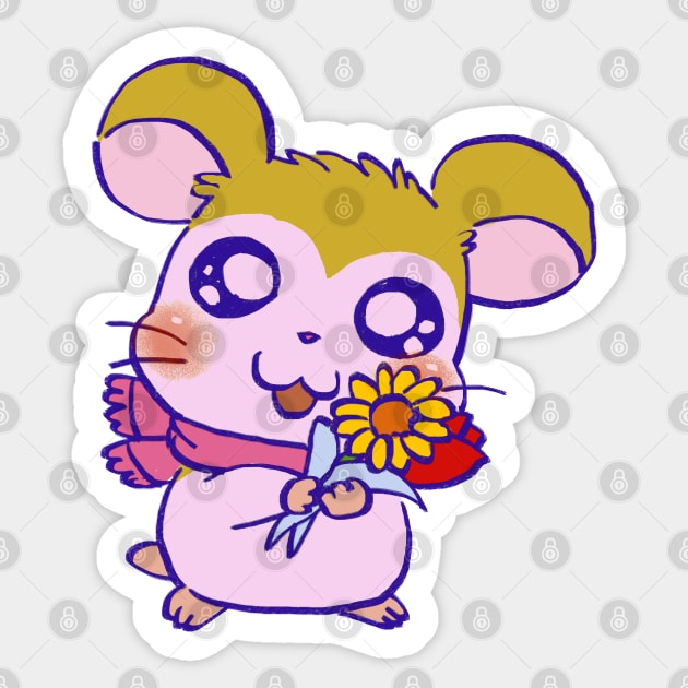 cute pink scarf pastel hamster pashmina with sunflower and tulip Sticker by mudwizard